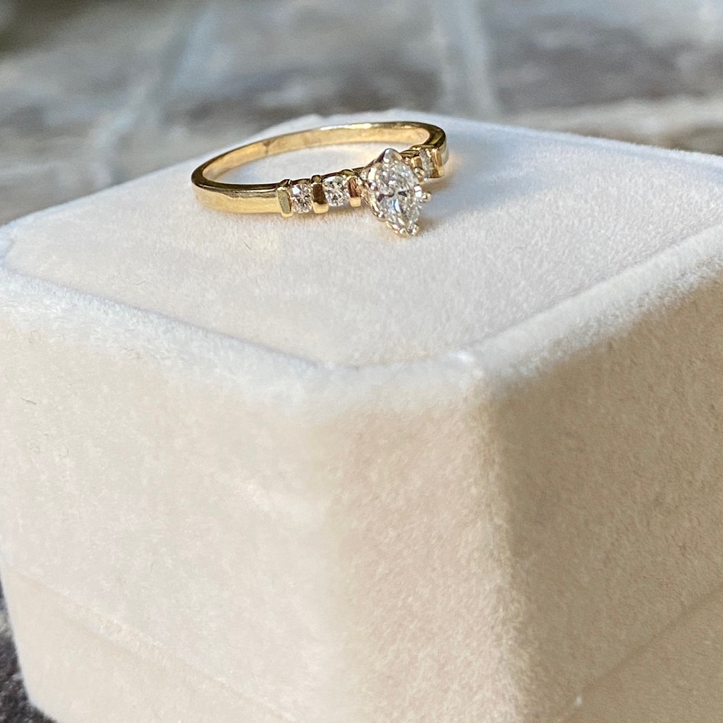 Genuine Diamond Engagement Ring Marquis Diamond Solid 14kt Gold